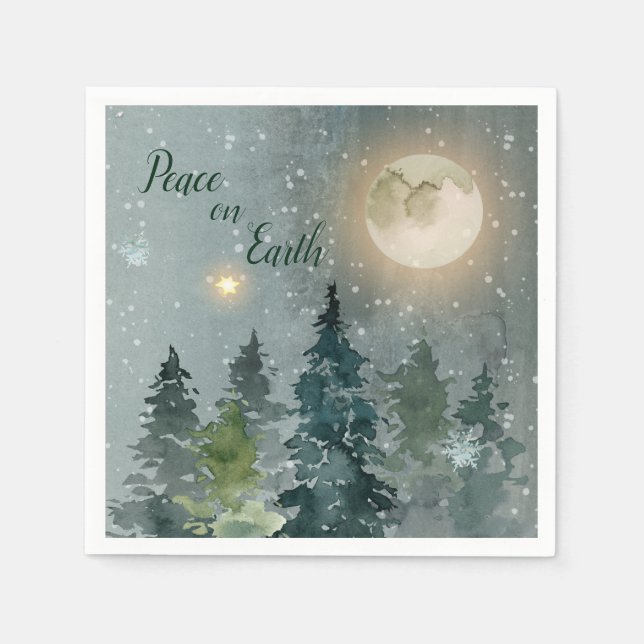 Peace on Earth Modern Watercolor Christmas Holiday Napkin (Front)