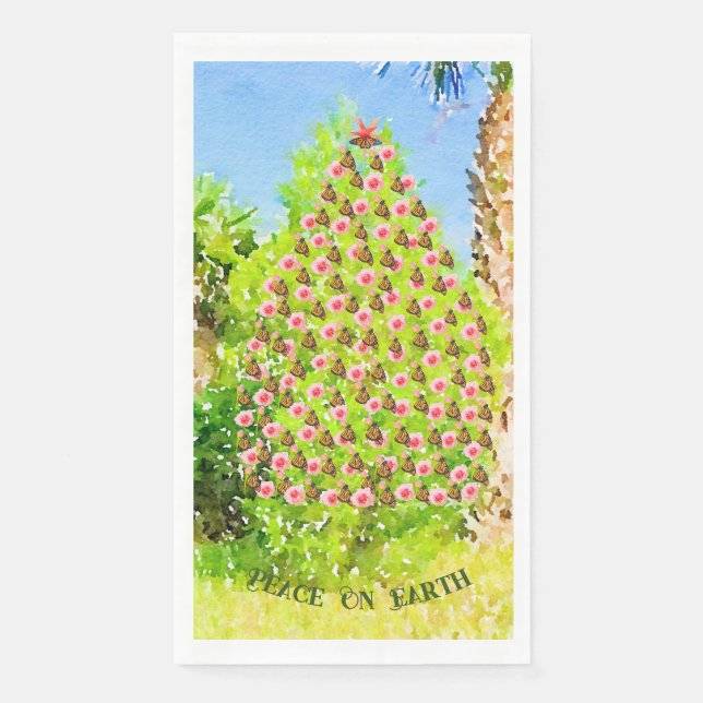 Peace On Earth Monarch Butterfly Christmas Tree  Napkin (Front)
