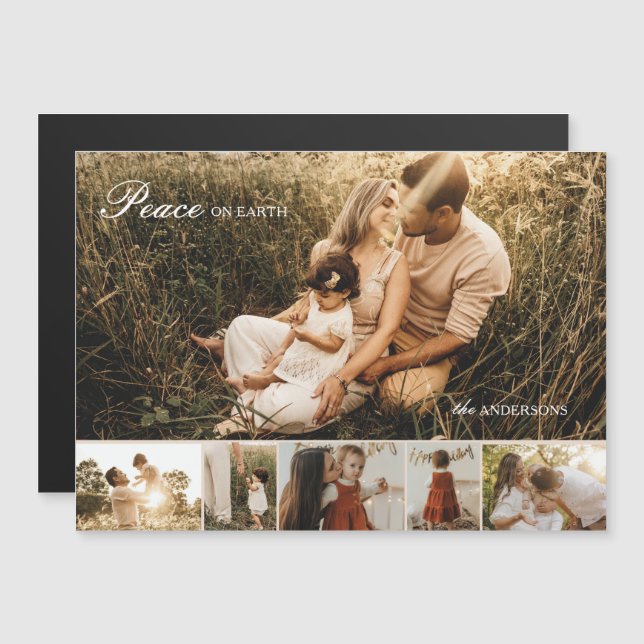 Peace on Earth Multi-Photo Magnetic Holiday Card (Front/Back)