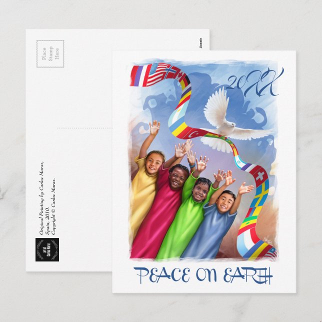 Peace on Earth. Multicultural Kids Custom Holiday Postcard (Front/Back)