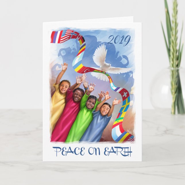 Peace on Earth. Multicultural Kids Custom Year Holiday Card (Front)