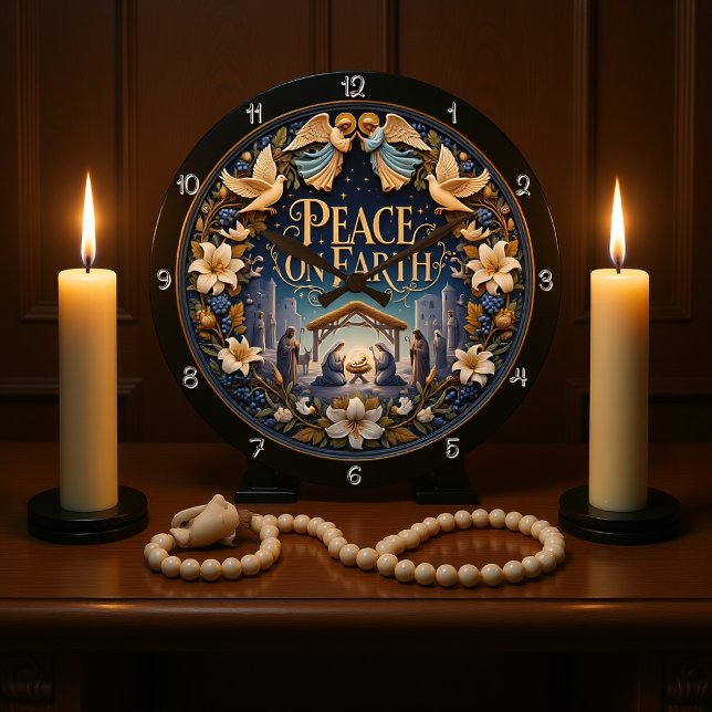 Peace on Earth Nativity Angel Large Clock (Creator Uploaded)