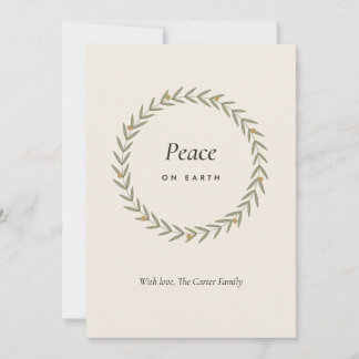 Peace on Earth Olive Wreath Christmas Card, Elegan Invitation