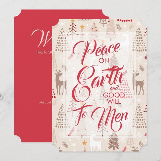 Peace on Earth on Christmas Trees Reindeer Cards (Front/Back)