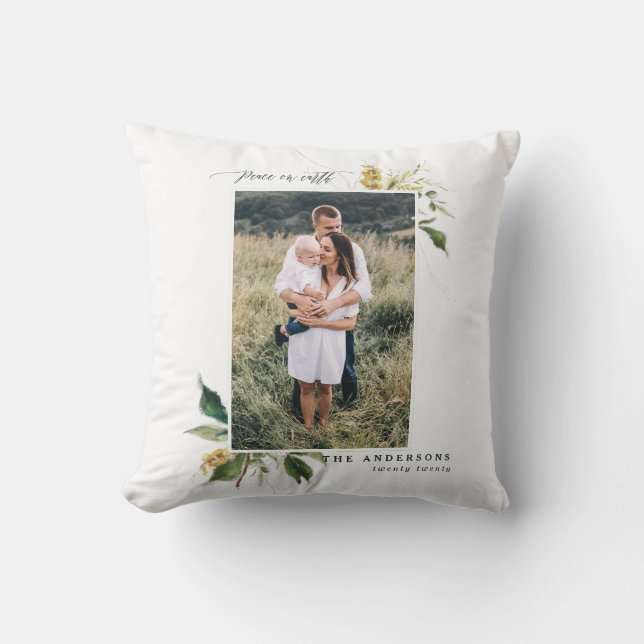 peace on earth painted floral photo holiday cushion (Front)
