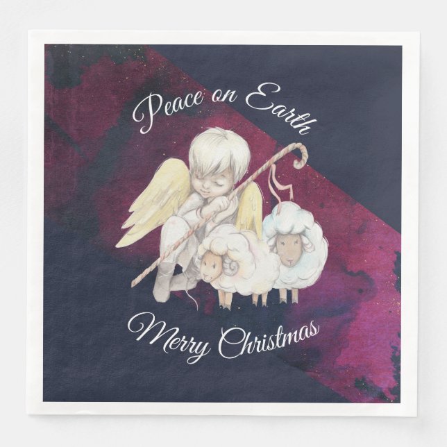Peace on Earth Pastoral Shepherd Merry Christmas Napkin (Front)