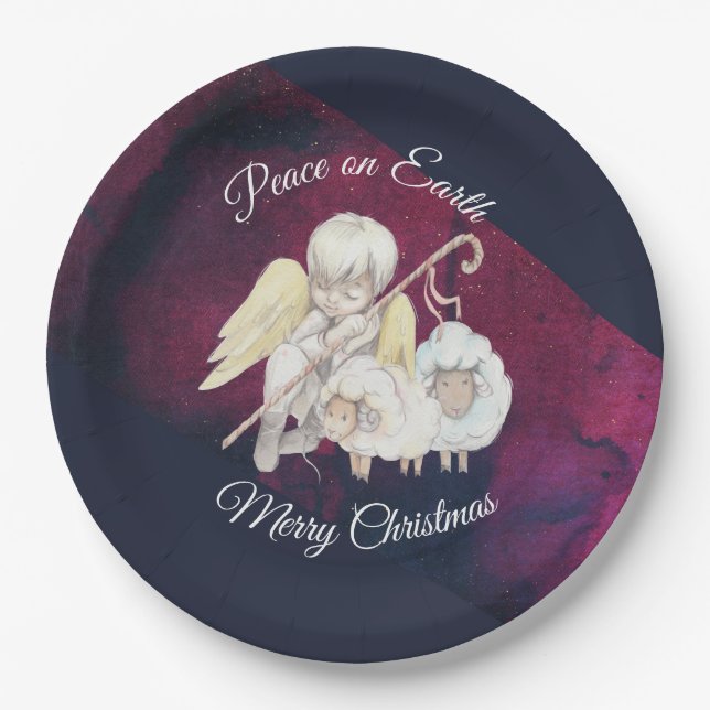 Peace on Earth Pastoral Shepherd Merry Christmas Paper Plate (Front)