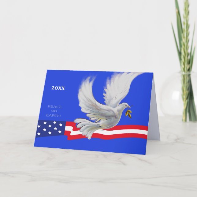 Peace on Earth. Peace Dove Patriotic Christmas Holiday Card (Front)