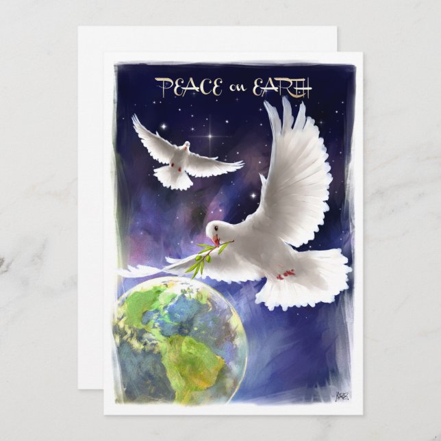 Peace on Earth. Peace Doves Flat Holiday Card (Front/Back)