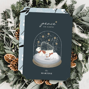Peace on Earth Polar Bears Snow Globe Holiday Card