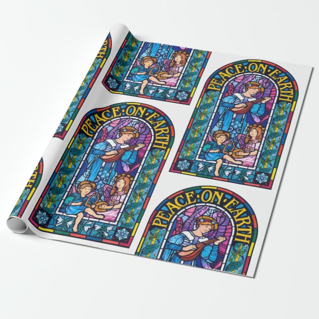 Peace on Earth Pre-Raphaelite stained glass Wrapping Paper (Unrolled)