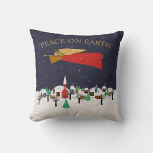 Peace on Earth Quote Christmas Village Cushion
