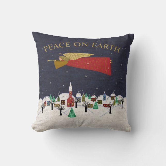 Peace on Earth Quote Christmas Village Cushion (Front)