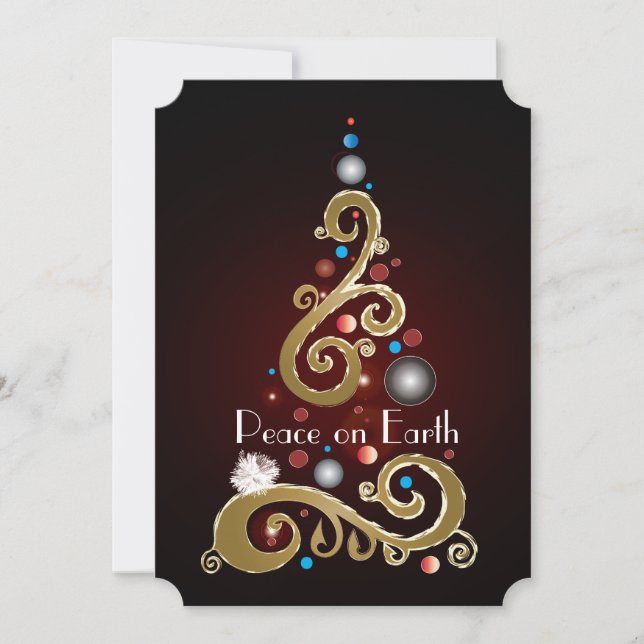 Peace on Earth quote with gold Christmas tree Holiday Card (Front)