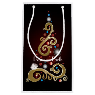 Peace on Earth quote with gold Christmas tree Small Gift Bag