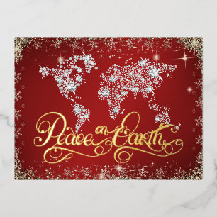 Peace on Earth Red and Diamonds Foil Holiday Postcard
