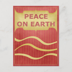 Peace on Earth Red Gold Elegant Postcard