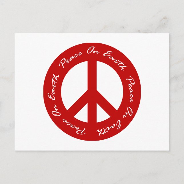 Peace On Earth Red Holiday Peace Sign Postcard (Front)