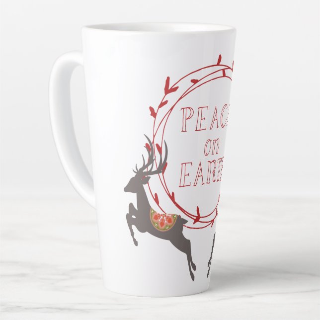 Peace on Earth Reindeer Holiday Latte Mug (Left Angle)