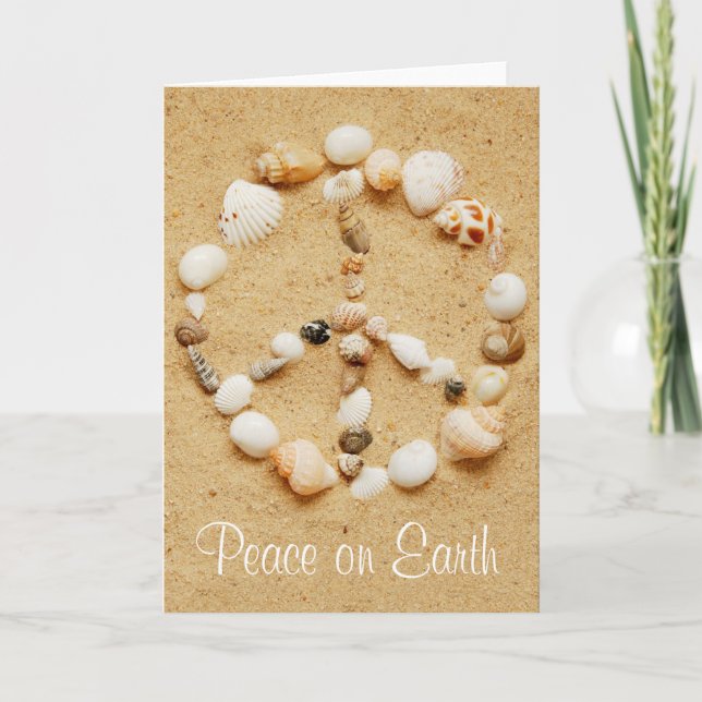 Peace on Earth Seashell Peace Sign Card (Front)