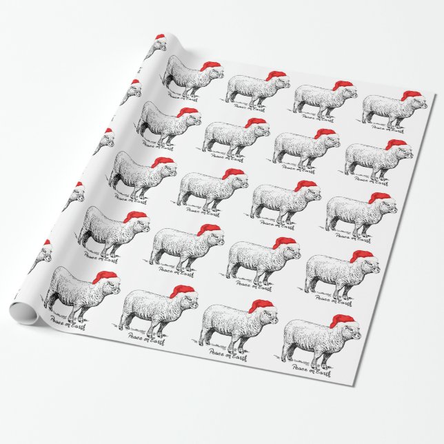 Peace on Earth Sheep Wrapping Paper (Unrolled)