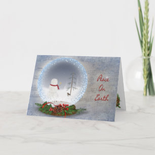 Peace On Earth Snow Globe with snowman Holiday Card