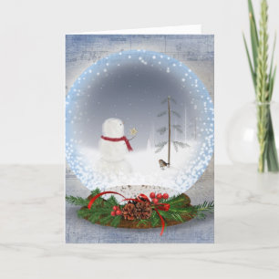 Peace On Earth Snow Globe with snowman Holiday Card