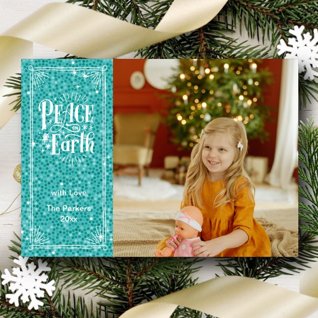 Peace on Earth Sparkling Blue Glitter Christmas Holiday Card (Creator Uploaded)