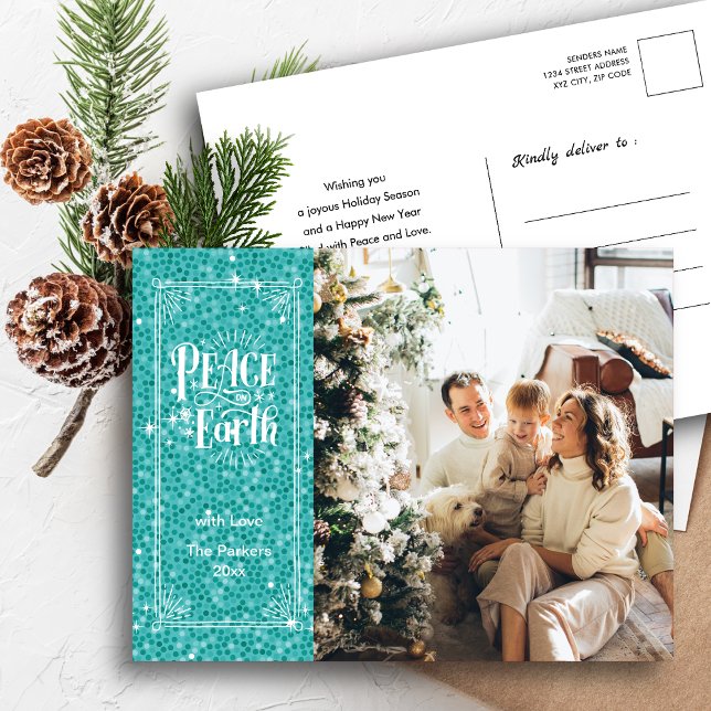 Peace on Earth Sparkling Blue Glitter Christmas Holiday Postcard (Creator Uploaded)