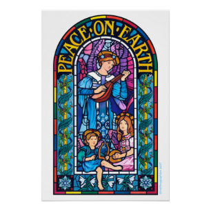 Peace on Earth stained glass Christmas poster