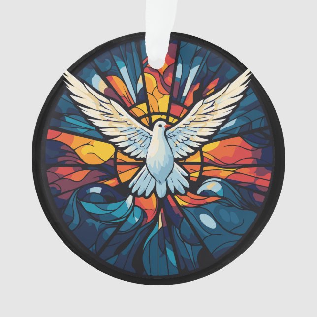Peace on Earth Stained Glass Dove Christmas Design Ornament (Front)