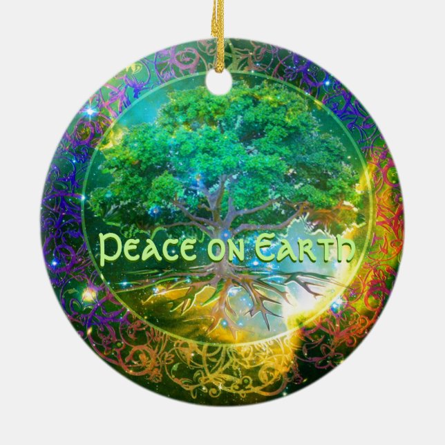 Peace on Earth - Tree of Life Wellness Ceramic Ornament (Back)