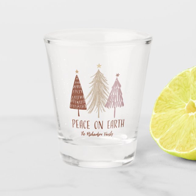 Peace On Earth Trees Holiday Merry Elegant Custom Shot Glass (Front)