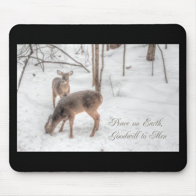Peace on Earth - Two Deer In Snowy Woods Mouse Pad (Front)