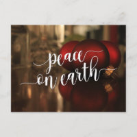 Peace on Earth Typography & Red Ornaments Photo
