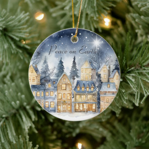 Peace on Earth Village Sky Star Family Name  Ceramic Ornament