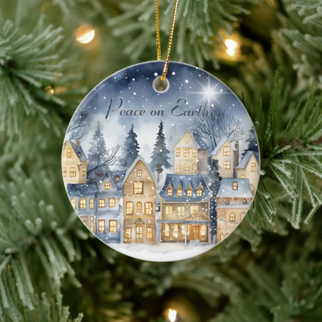 Peace on Earth Village Sky Star Family Name  Ceramic Ornament (Tree)