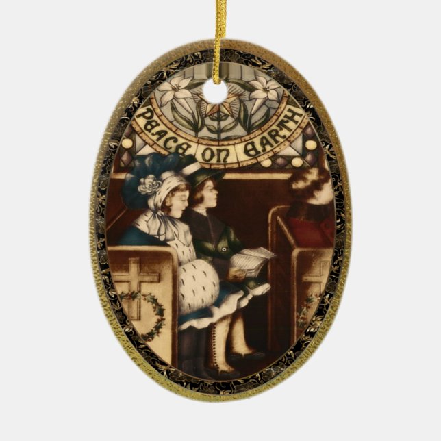 Peace on Earth Vintage Ceramic Ornament (Front)