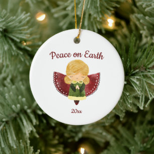 Peace on Earth Watercolor Angel Ceramic Ornament