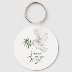 Peace on Earth Watercolor Dove Key Ring