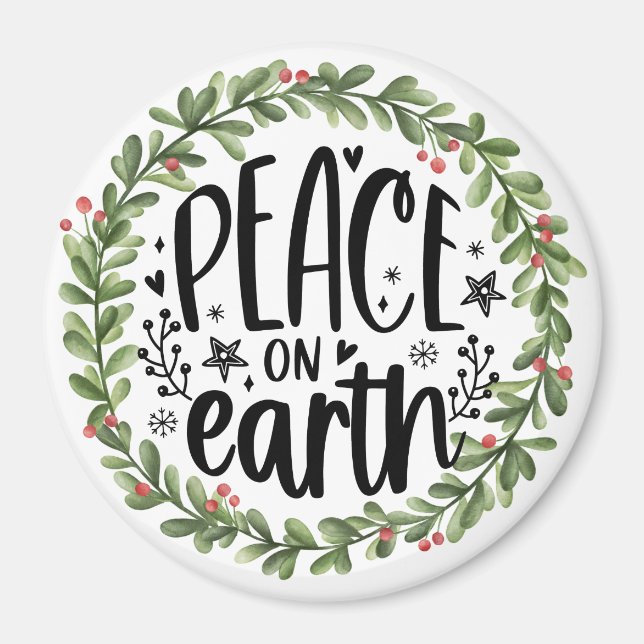 Peace on Earth Watercolor Wreath Magnet (Front)