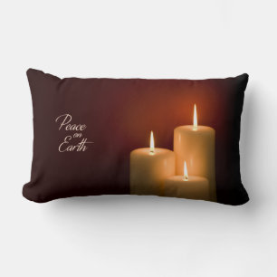 Peace on Earth White Christmas Candles Lumbar Cushion