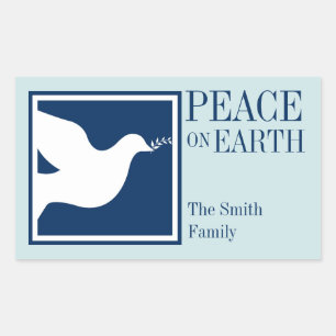 Peace on earth white dove blue large favour tag