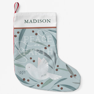 Peace on Earth White Dove Light Blue Holiday Small Christmas Stocking