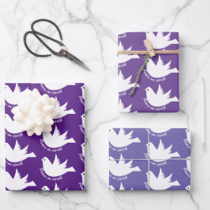 Peace on Earth white dove purple Christmas Wrapping Paper Sheet