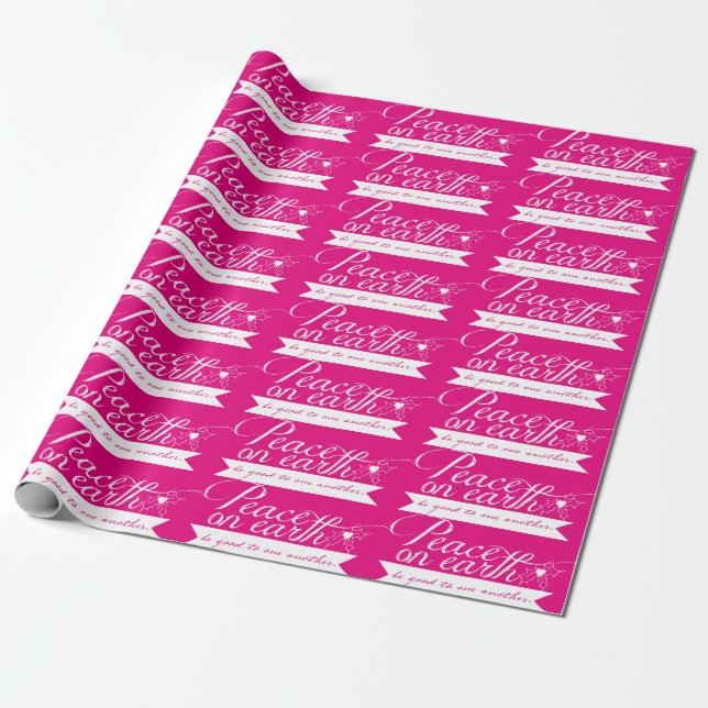 Peace on Earth White Text Wrapping Paper (Unrolled)