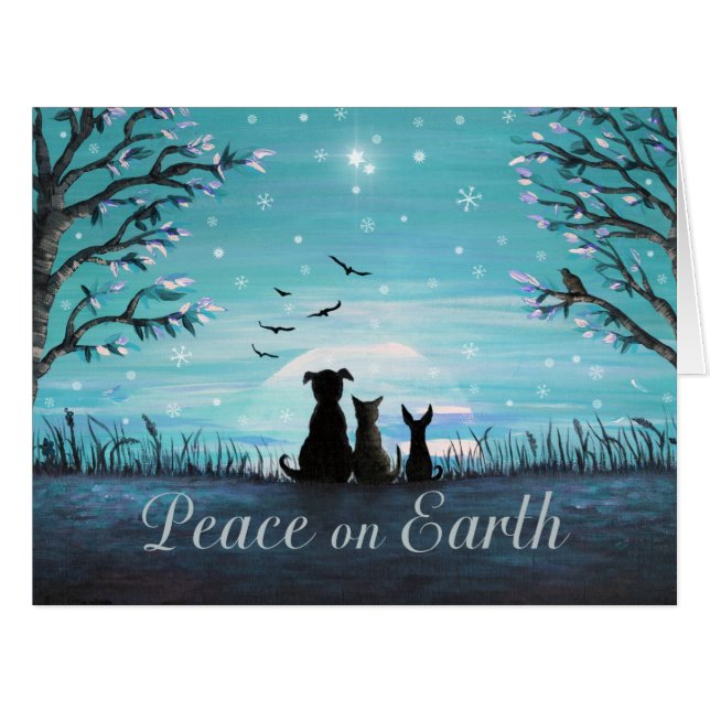 Peace on Earth Winter Sunset Holiday Greeting Card (Front Horizontal)