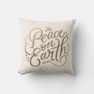 Peace on Earth with dove faux-gold modern script Cushion