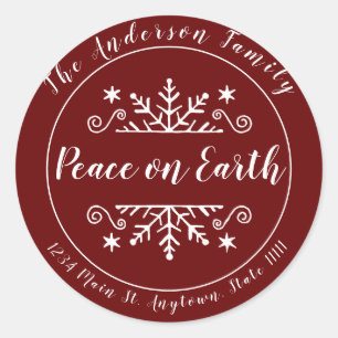 Peace on earth with snowflake personalised classic round sticker