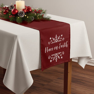 Peace on earth with snowflake short table runner